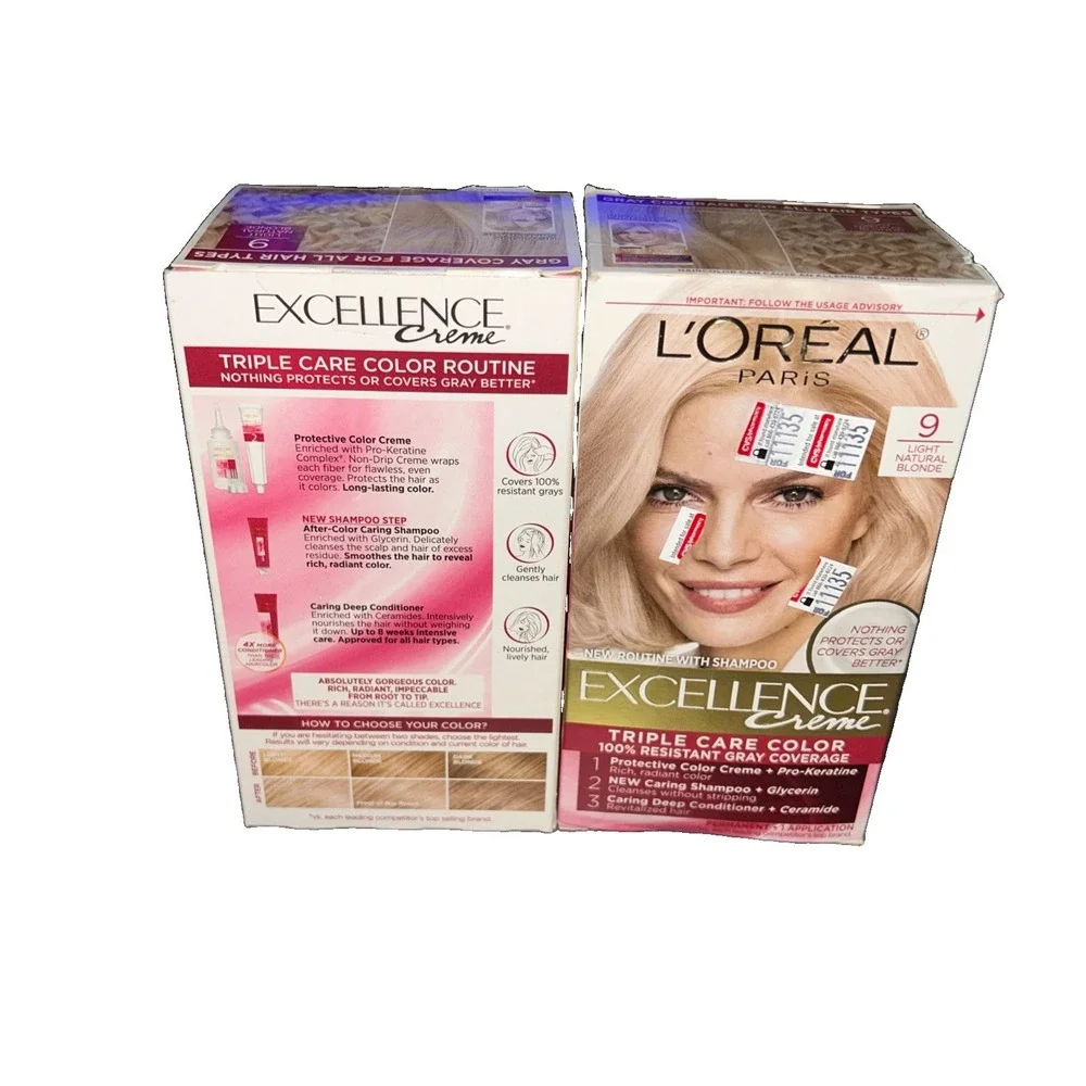 2 L'Oreal Paris Excellence Crème Permanent Hair Dye, Triple Care Hair Color with